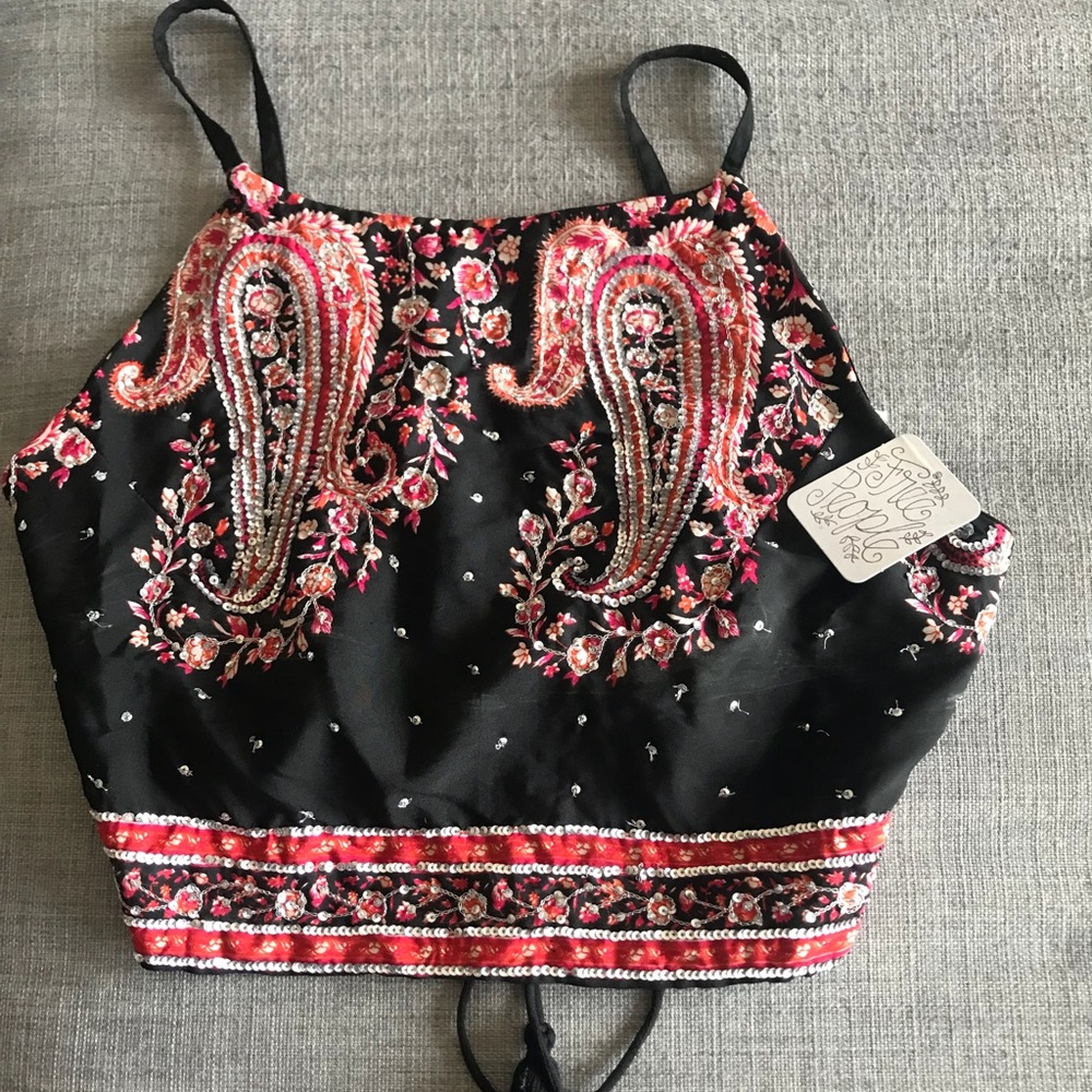 NWT Free People Embellished Lace Up Crop Top